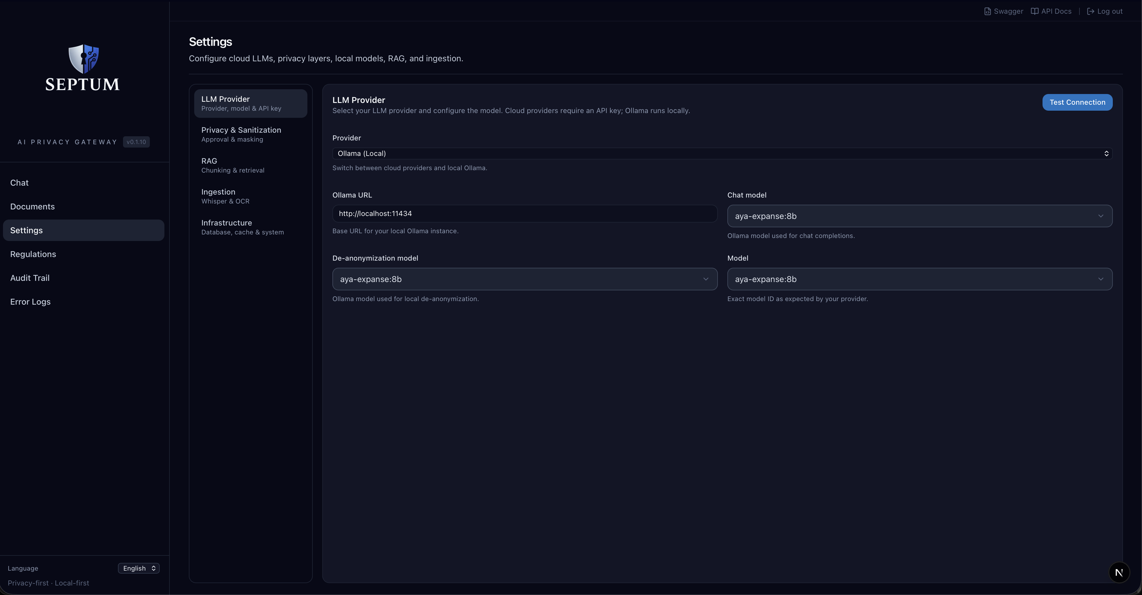 LLM provider settings