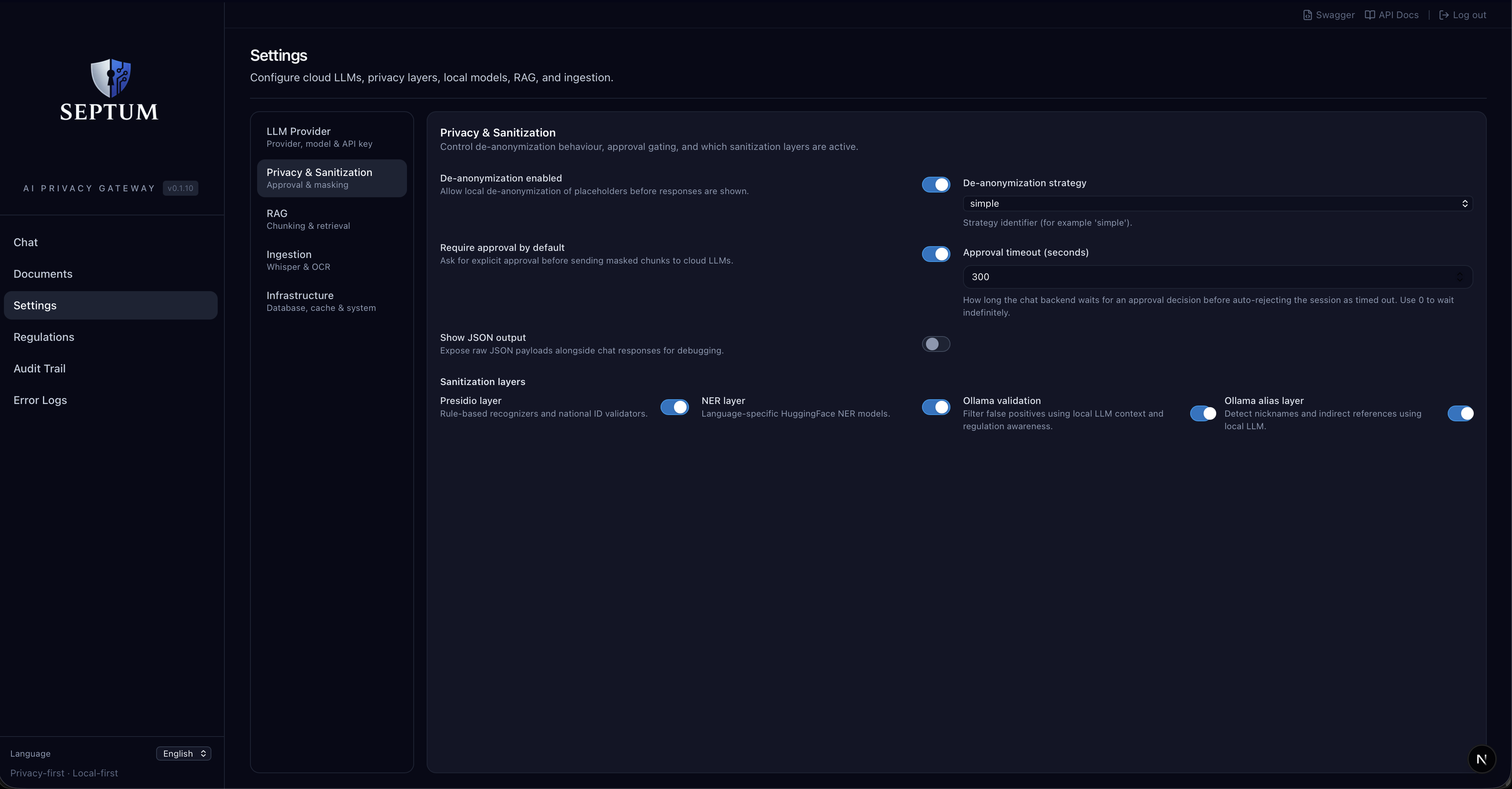 Privacy sanitization settings