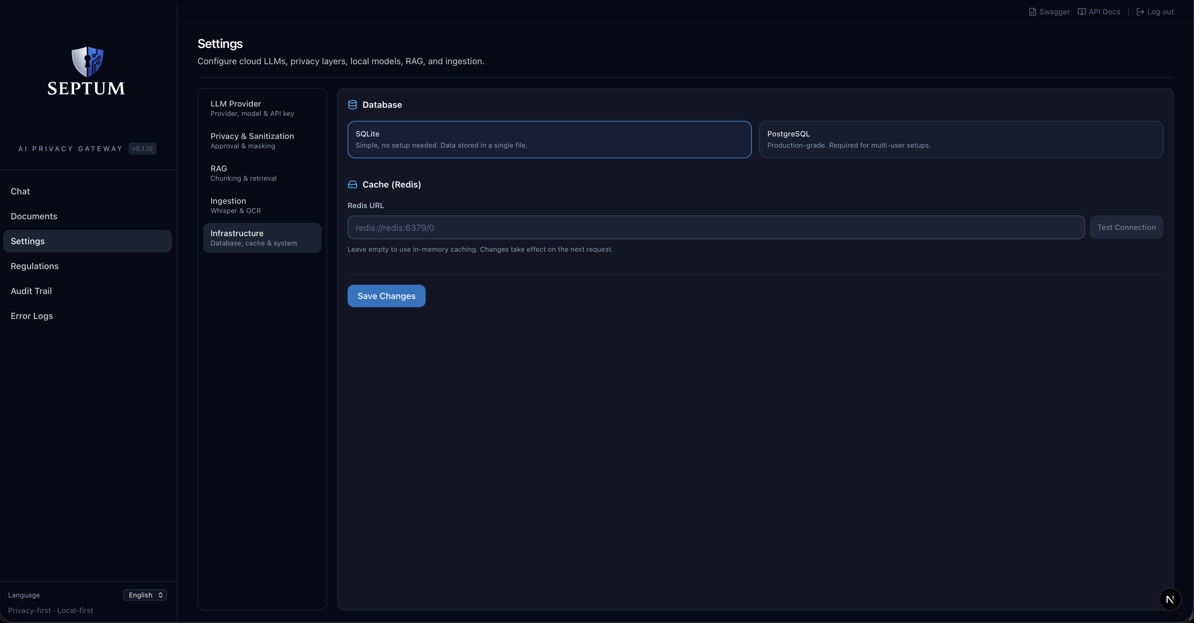 Infrastructure settings